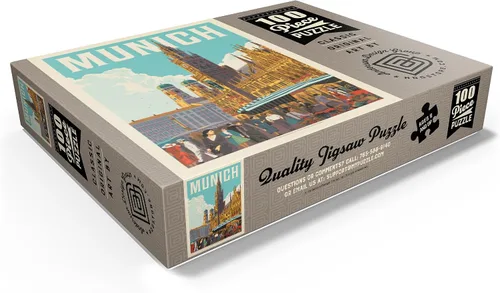 Vista 3 de MyPuzzle Alemania: Munich, póster vintage, rompecabezas de 100 piezas para adultos