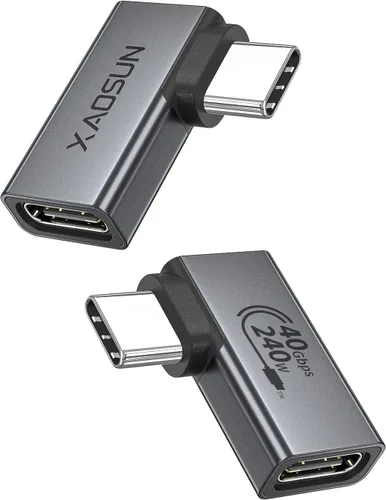 Vista 9 de XAOSUN Adaptador USB C de 90 grados, ángulo recto, 240 W, 40 Gbps, conector USB tipo C Thunderbolt 4 para MacBook, teléfono, Rog Ally, Steam Deck