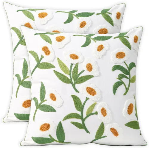 Vista 11 de Pack of 2 Embroidered Decorative Throw Pillow Cover 18x18 Inch Farmhouse Floral Pillowcase for Living Room Sofa Bed (Big Pumpkin)