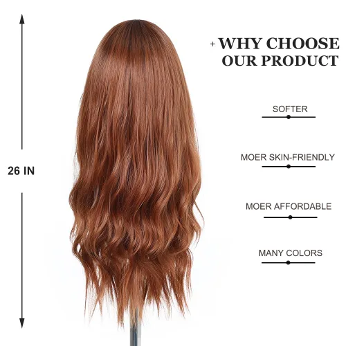 Vista 4 de Esmee Pelucas largas de color castaño rojizo ombré para mujer, peluca de cabello sintético ondulado y rizado natural para uso diario, fiestas