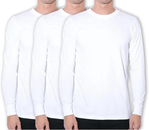 Vista 3 de Andrew Scott Paquete de 3 camisas de algodón de primera calidad con capa base superior de manga larga y cuello redondo para hombre