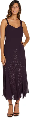Vista 3 de R&M Richards - Vestido de gasa con cuentas para mujer