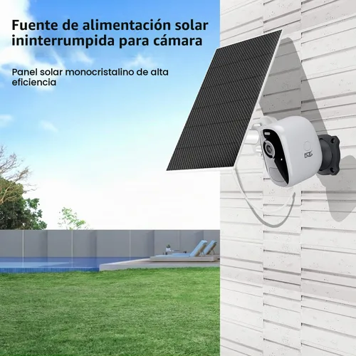 Vista 2 de DCT Panel solar para cámara de seguridad, 5 W con puerto micro USB y tipo C, IP65 impermeable al aire libre DC 5 V batería recargable 360° soporte
