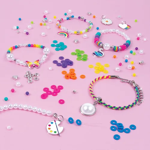Vista 4 de Make It Real: Joyas de bricolaje con arco iris y perlas: haz 8 pulseras de moda con impresionantes dijes y cuentas temáticas de arcoíris, 598 piezas