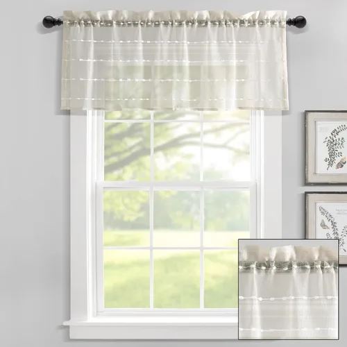 Vista 9 de Lush Decor Cenefa para Cortina de Ventana Transparente con Textura Estilo Granja, 52"A x 18"L, Beige