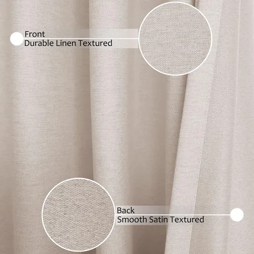 Vista 6 de Frelement Cortinas opacas de lino natural, paneles de cortinas con bolsillo para barra y pestaña trasera, para sala de estar, cortinas