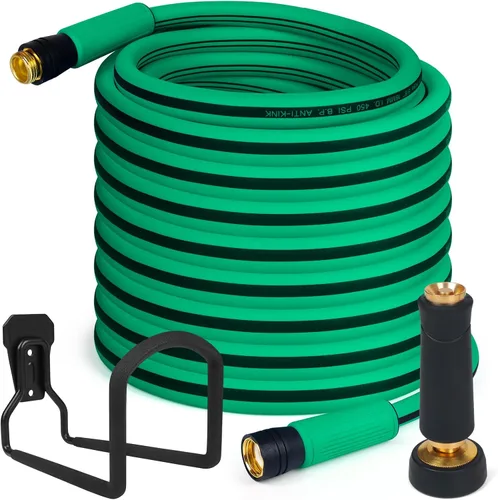 Vista 8 de AIODE Manguera de jardín de 5/8 pulgadas x 15 pies, manguera de agua resistente, súper flexible, para todo tipo de clima, equipo de riego de césped