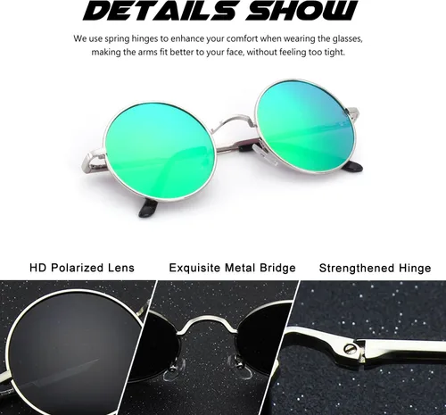 Vista 47 de CGID Gafas de sol unisex polarizadas redondas E01 Lennon