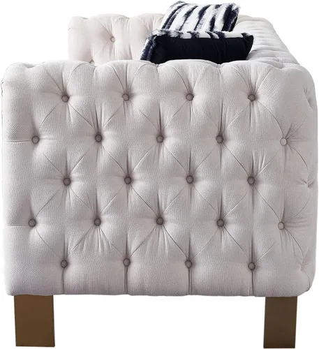 Vista 4 de Sofá/sofá moderno de terciopelo, sofá de sala de estar, sofá tapizado, sofá de dos plazas con patas doradas y 2 cojines para sala de estar Beige