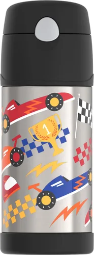 Vista 20 de THERMOS FUNTAINER - Botella de agua con pajilla, 12 onzas, botella de agua de acero inoxidable aislada al vacío para niños con tapa, color negro
