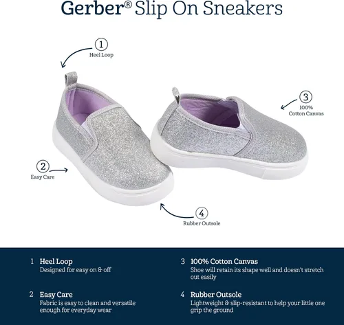Vista 5 de Gerber Zapatos deportivos unisex para bebés y niñas recién nacidos, para niños y niñas, Escarcha plateada