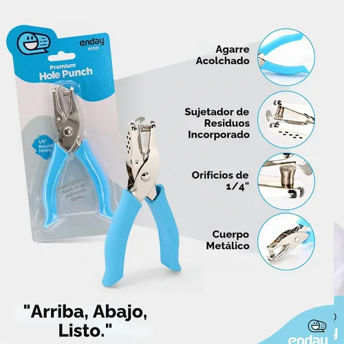 Vista 3 de Enday - Perforadora perforadora de agujeros de 1/4 pulgadas con asas de agarre suave para papel y manualidades, forma de círculo redondo, para niños