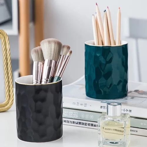 Vista 4 de Portalápices de cerámica con soporte para taza, organizador de lápices y soportes para brochas de maquillaje para el hogar, oficina y escritorio
