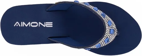 Vista 4 de AIMONE -Larissa - Sandalias de cuña para mujer, color azul marino, con diamantes de imitación, para playa, boda