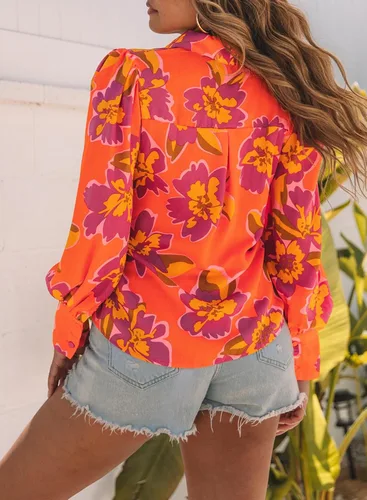 Vista 5 de EVALESS Blusas con botones para mujer, blusas de manga larga con estampado de moda 2023