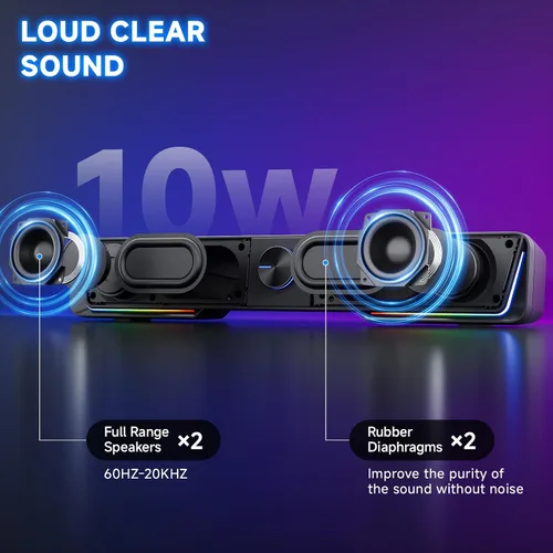Vista 2 de Jeecoo A40 - Altavoces Bluetooth para computadora con sonido claro, altavoces USB Plug & Play para PC con luz LED, barra de sonido para computadora