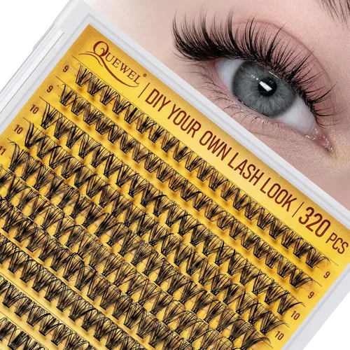 Vista 17 de Kit de racimos de pestañas QUEWEL, 320 piezas, extensiones de pestañas en racimo de 30D, racimos de pestañas de 9-16mm, kit de pestañas dispersas