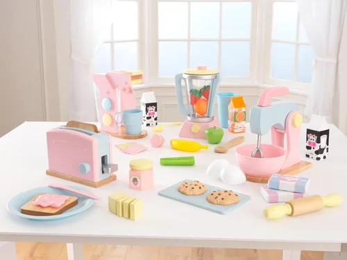 Vista 3 de KidKraft Tostadora de madera con 8 piezas y mango de trabajo, juguete de cocina de juego - Pastel