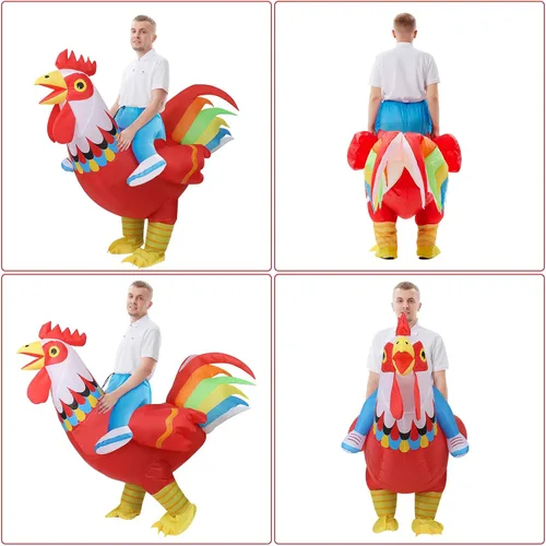 Vista 6 de KABOER Disfraz inflable de gallo para adultos, divertido disfraz de pollo inflable para adultos, Halloween, cosplay, vestido de animales inflables