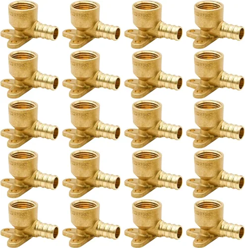 Vista 11 de Paquete de 5 accesorios de codo de oreja, PEX 1/2" x 1/2" NPT hembra adaptador roscado de crimpado, latón, puerto completo para tuberías PEX