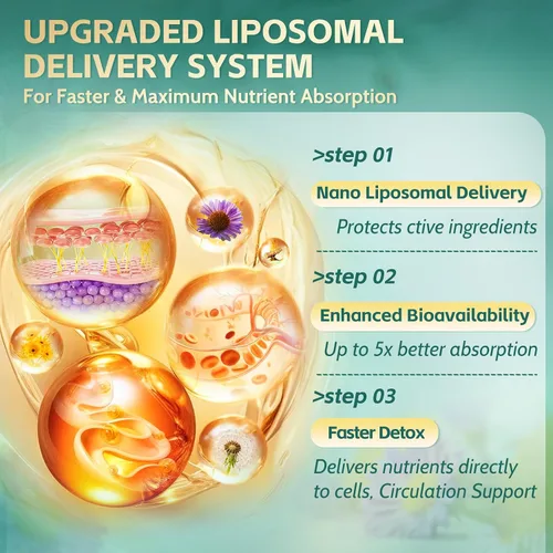Vista 4 de Suplementos de drenaje linfático liposomal 21 en 1, cápsulas blandas, suministro para 100 días, soporte del sistema linfático de 6000 mg para 1