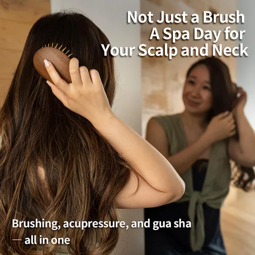 Vista 2 de Uffy Acubrusher - Cepillo de pelo Gua Sha chapado en oro de 24 quilates, masajeador ergonómico para el cuero cabelludo para la caspa