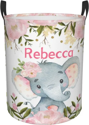Vista 16 de Cesta de lavandería personalizada con diseño de jirafa, león y flores rosadas, con asas, impermeable, para decoración de dormitorio y baño.
