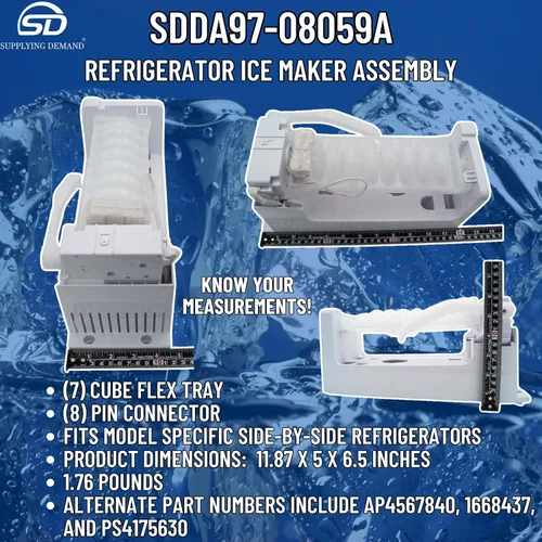 Vista 3 de Supplying Demand DA97-08059A Modelo de reemplazo de la asamblea del fabricante de hielo del refrigerador Específico no universal