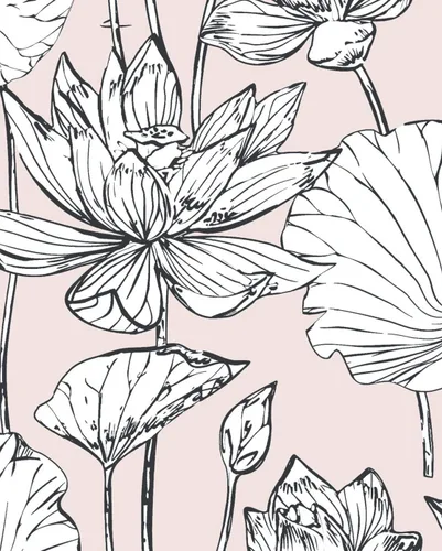 Vista 10 de NextWall - Papel tapiz para pared, diseño de loto floral (Oro metálico y crema)