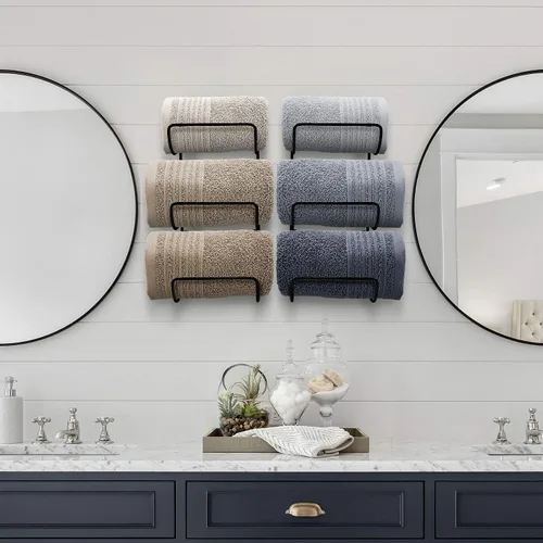 Vista 6 de Sorbus Toallero para pared de baño, 6 niveles para colgar toallas de baño, toallas de baño, ropa de cama, estantes negros para baño, spa, salón
