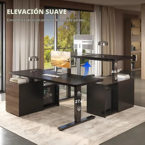 Vista 8 de FLEXISPOT Escritorio ejecutivo de pie de 55 pulgadas con cajones y gabinete
