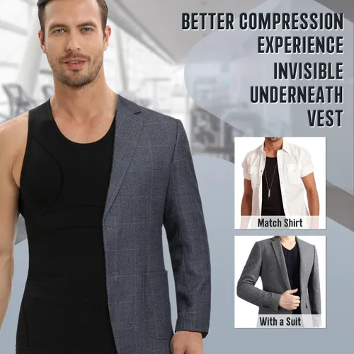 Vista 7 de PODFAN Gynecomastia - Camisa de compresión para hombre, camiseta sin mangas adelgazante, chaleco moldeador de cuerpo para hombre, camisetas
