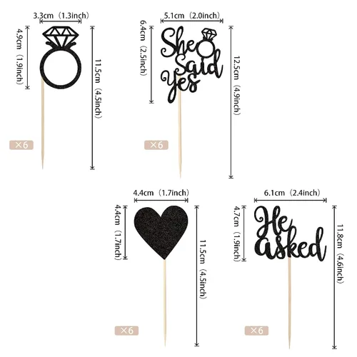 Vista 2 de 24 piezas de adornos para cupcakes con anillo de corazón con purpurina para despedida de soltera, boda, compromiso, despedida de soltera, despedida