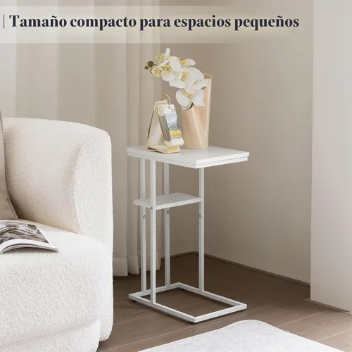 Vista 6 de Mesa auxiliar en forma de C Yoobure, mesa auxiliar para sofá y cama, mesas auxiliares pequeñas para espacios pequeños, sala de estar, dormitorio