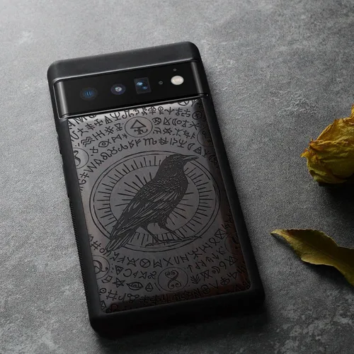 Vista 4 de Carveit Funda de madera para Pixel 6 Pro [madera natural y TPU suave negro] a prueba de golpes, funda de madera única compatible con Google Pixel 6