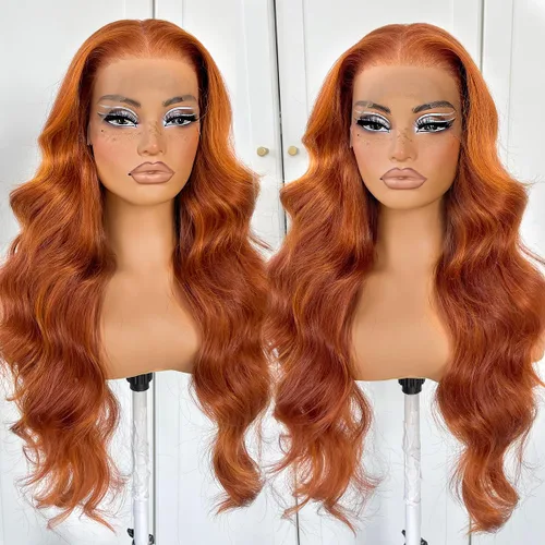 Vista 13 de #27 Peluca de encaje frontal rubia miel sin pegamento, onda corporal, pelucas de encaje frontal sintéticas prediseñadas, con línea de cabello