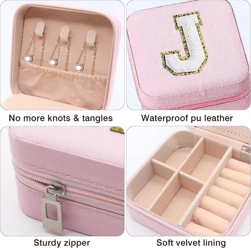 Vista 3 de Tivddikun Joyero de viaje, joyero de viaje personalizado con inicial, mini estuche de viaje para mujer, joyero pequeño para niñas, regalos del día