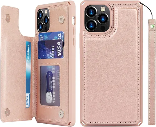 Vista 19 de iCoverCase Compatible con iPhone 12/12 Pro Wallet Funda para teléfono con tarjetero para mujer, bloqueo RFID en relieve de piel sintética con correa