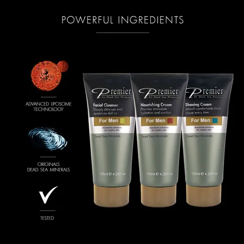 Vista 5 de Premier Dead Sea - Set de regalo para el cuidado de la piel de los hombres, paquete de 3: crema nutritiva, crema de afeitar, limpiador facial