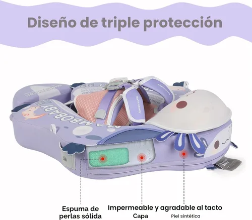 Vista 4 de Mambobaby Flotador de piscina para bebés sin deslizamiento con toldo y cola flotador de natación no inflable para bebés, espuma perla, UPF 50+