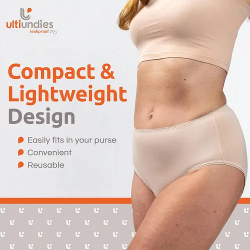 Vista 7 de Brief - Ropa interior modal para incontinencia para mujer, bragas reutilizables a prueba de fugas con absorción de luz, color piel