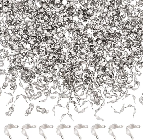 Vista 8 de UNICRAFTALE 120 puntas de cuentas doradas, cubiertas de nudo, extremos de calotte de acero inoxidable, cubiertas de nudo de concha abiertas, puntas