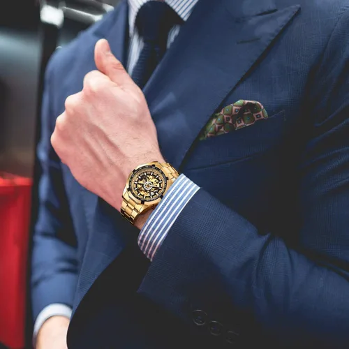 Vista 17 de Gute Relojes para hombre, esqueleto mecánico, de acero inoxidable, impermeable, automático, reloj de pulsera steampunk con esfera X de lujo