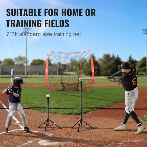 Vista 6 de VEVOR 7x7ft Baseball Softball Practice Net, Portable Baseball Training Net for Hitting Batting Catching Pitching, Backstop Baseball Equipment