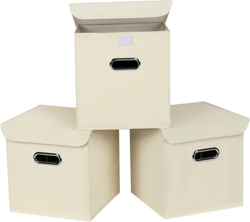 Vista 12 de Organizadores de Armario Contenedores de Almacenamiento de Tela Con Tapas Organizador de Cubo de Almacenamiento Plegable Cesta Con Asas, Cajas