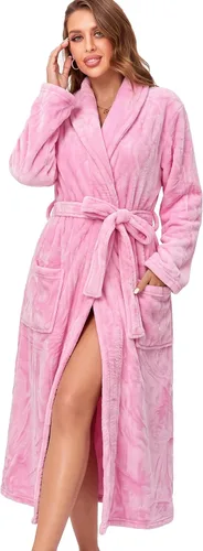 Vista 19 de RONGTAI - Bata de baño de felpa para mujer, batas largas y cálidas de felpa para damas, bata de noche de felpa, ropa para dormir Negro
