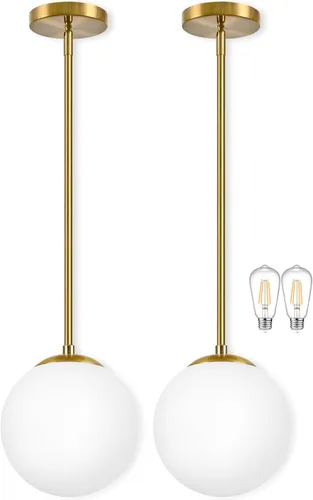 Vista 27 de Bagood Paquete de 2 lámparas colgantes de globo de 6 pulgadas, color dorado, luces colgantes de globo de mediados de siglo, luces colgantes de globo