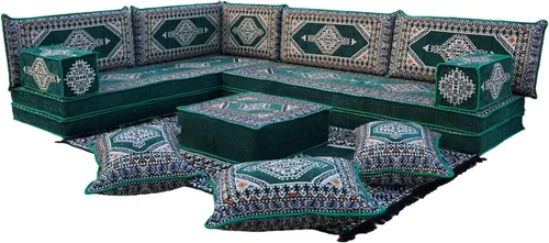 Vista 26 de arabicsofa Verde Juego de Asientos de Suelo Orientales Hechos a Mano – Sofá de Suelo Tradicional con Respaldo