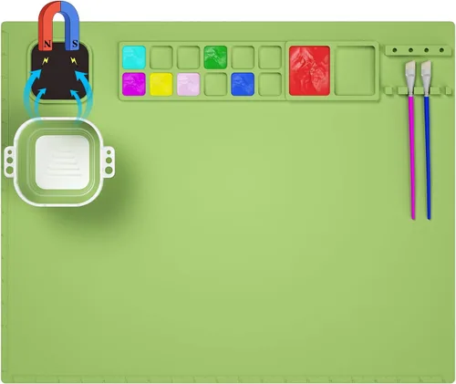 Vista 10 de Tapete de silicona para manualidades, tapete de pintura de silicona de 20 x 16 pulgadas con taza, hoja de silicona antiadherente para fundición
