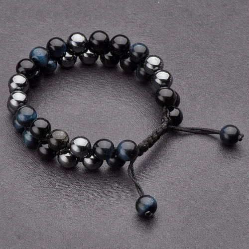 Vista 6 de Ornaland Pulsera de triple protección para hombres y mujeres, ojo de tigre, obsidiana, hematita, 0.315in, pulsera de cristal curativo, alivio